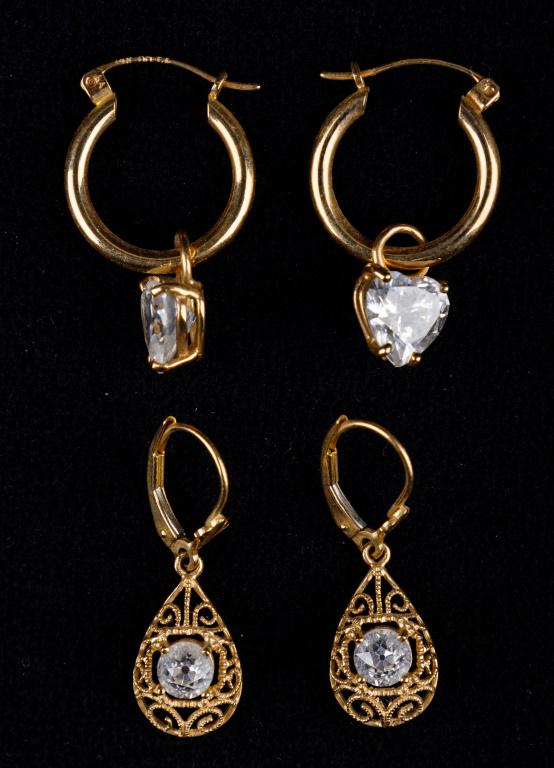 14K Gold and CZ Earrings (2 Pairs) (1 of 3)