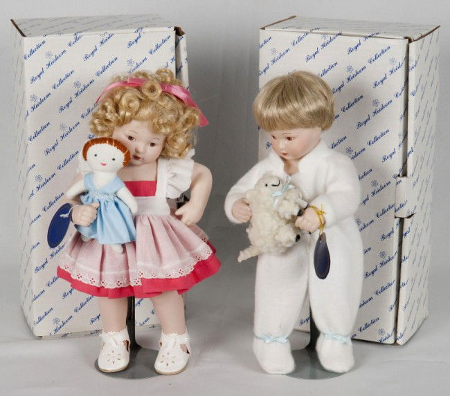 Vickie Wang Dolls: Vickie Wang Terry (girl); 10 1/2" tall (full porcelain); Royal Heirloom Collection along with Todd; 10 1/2" tall (full porcelain)