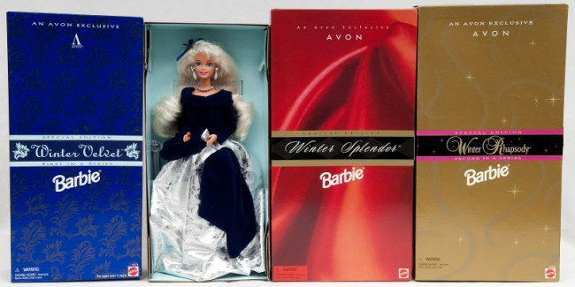Mattel Doll: Mattel, (3) Avon Barbie, Winter Velvet #1, Winter Rhapsody #2 and Winter Splendor