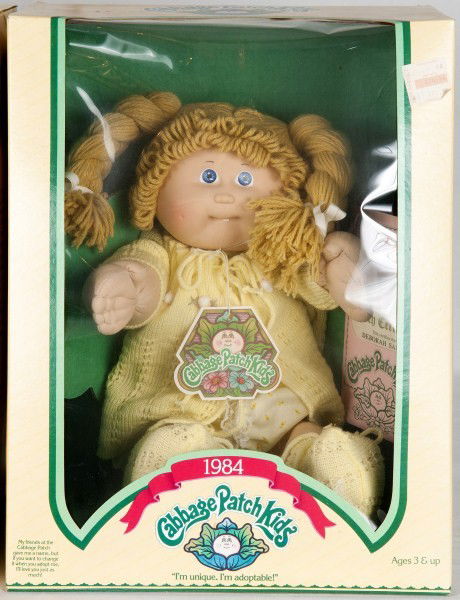 Cabbage Patch Kids: Pair of Cabbage Patch Kids, one preemie "Dino Rudy" 1984 and one "Deborah Sarine" 1984