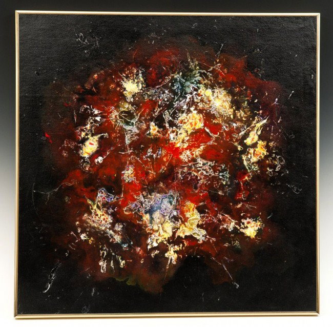 Gerald Pogach: Gerald Pogach (1929-1996), Philadelphia PA, abstract impressionist artist, oil on canvas 27 1/2" sq