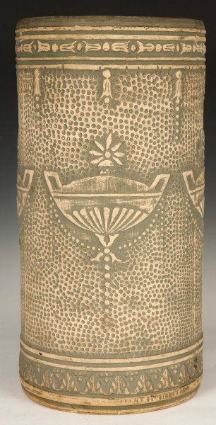 Roseville Umbrella Stand: Roseville pottery #4 umbrella stand, 17 1/2"h