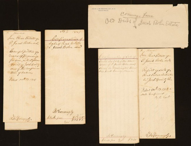1829 Indenture/Documents: 1829 Judgment Property Jacob Hildebrant, town of Berlin Adams Co Pa along with other letters and documents relating to a land dispute going forward to 1844. Also with Indenture of John Spangler and Ja