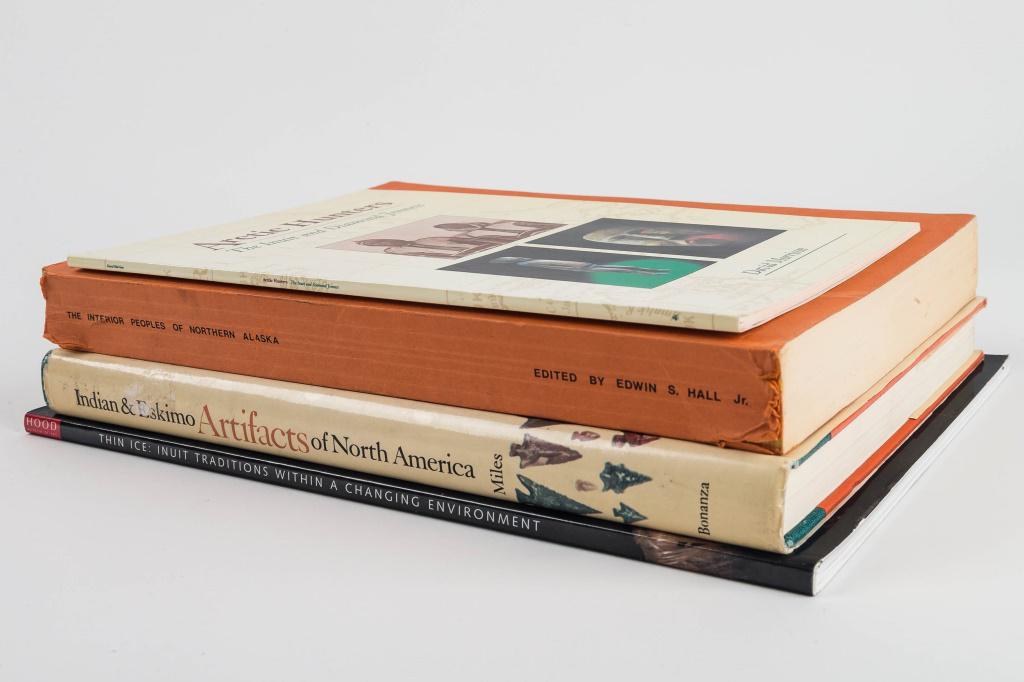 Indian Anthropology Reference Books (4): One hardcover (1) Indian and Eskimo Artifact of North America by Charles Miles, publisher Bonanza Books, NY, ISBN 0-517-00142X; three Paperbacks include (1) Artic Hunters The Inuit and Diamond Jennes 