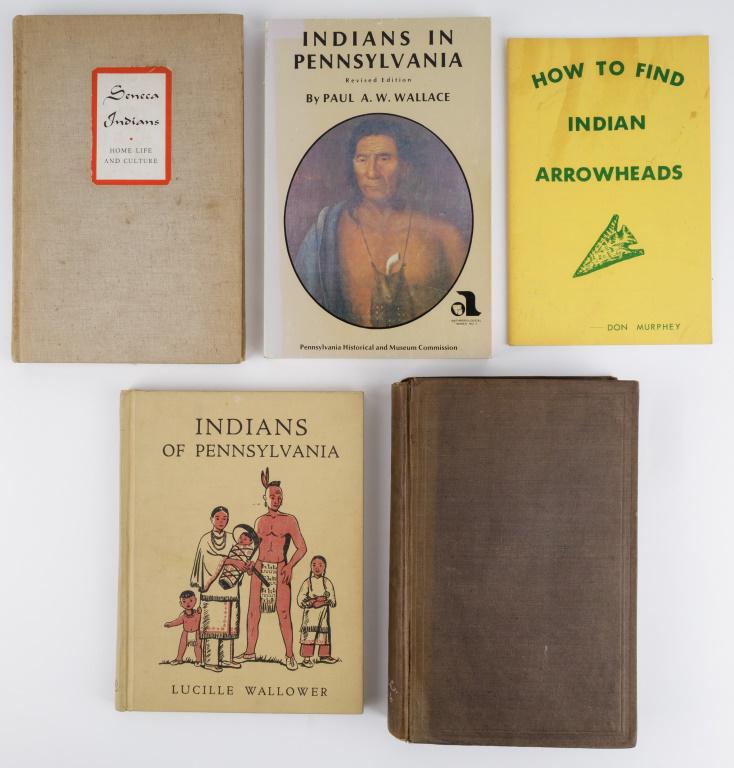 Native American Reference Books: 4 Reference books including 1880 'Annual Report of the Board of Regents of the Smithsonian' for 1879, with artifact texts and sketches throughout, 'Indians of Pennsylvania' by Lucille Wallower, publis