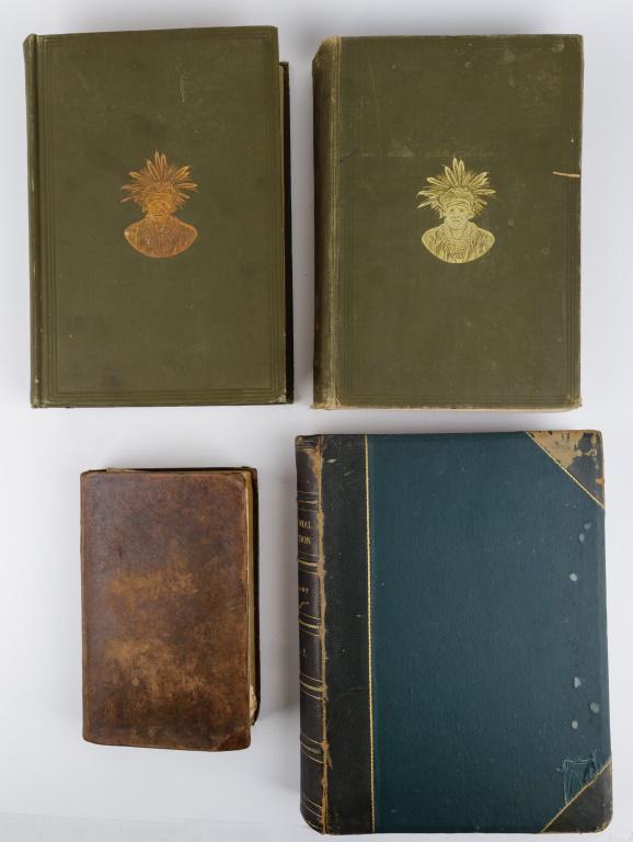 Antique Native American Reference Books: 4 Refer 'Annals of the American Revolution, record of the Causes and Events' by Jedidiah Morse, 1824 with section on Indian Wars, 'Masterpieces of the Centennial Exhibition Volume 1' dated 1876, '19th