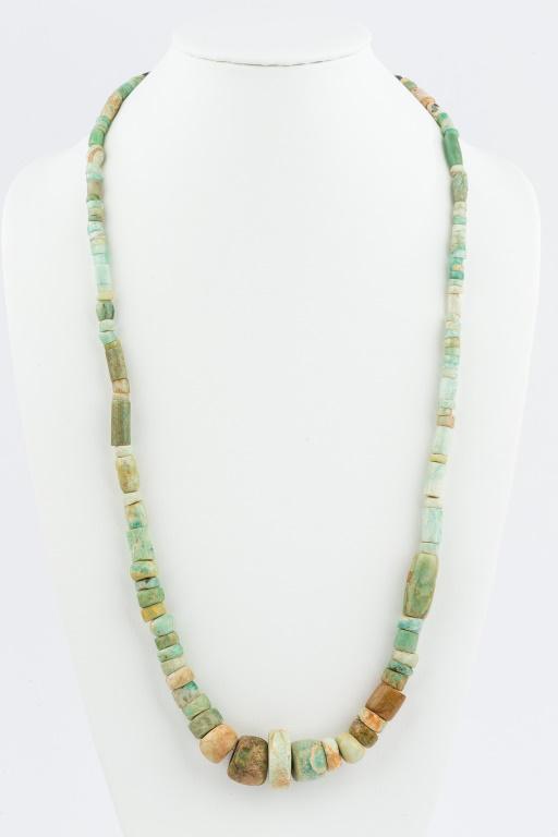 Neolithic Sahara Amazonite Necklace: Neolithic Sahara amazonite semi-precious necklace, approx 32"L, approx 5000-8000 years old.