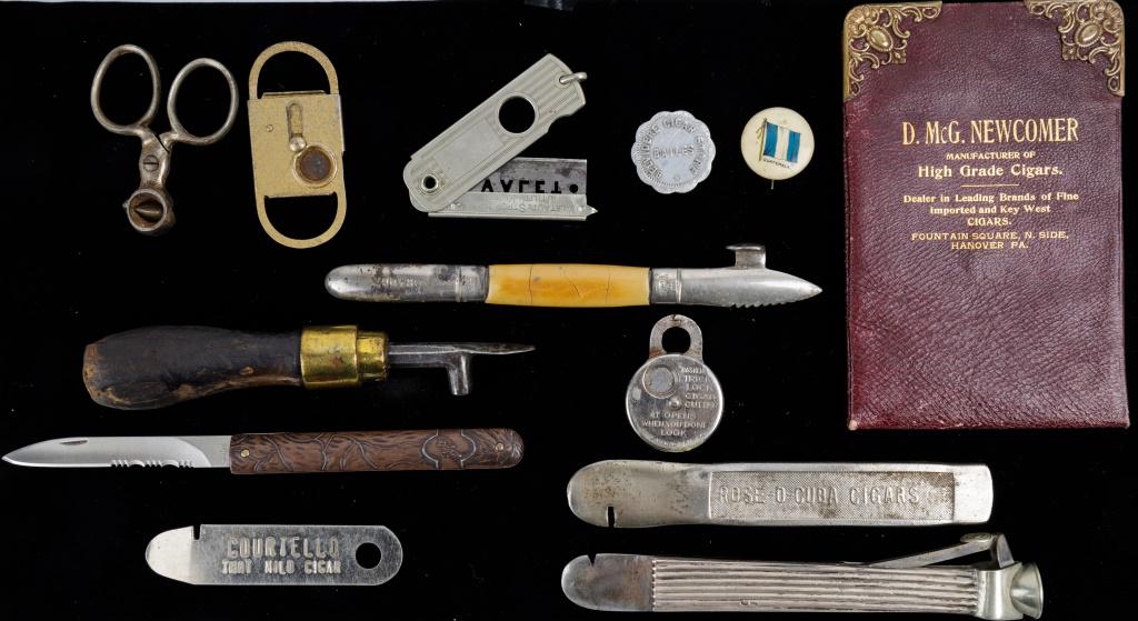 Antique Cigar Cutters & Other Tobacco Items: Including Rose-O-Cuba, Tafo 'Bashful', Oranga, Valet and other cigar cutters, pinback and more.