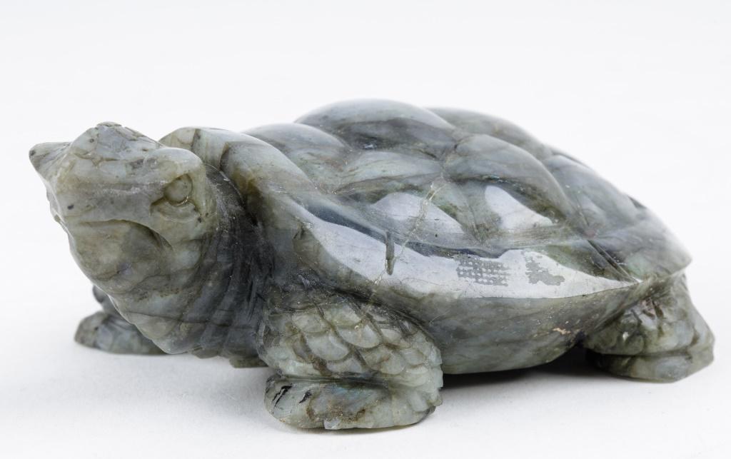 Labradorite Turtle Sculpture: This carved Labradorite turtle figure is approx 5"L x 3.5"W x 2"H.