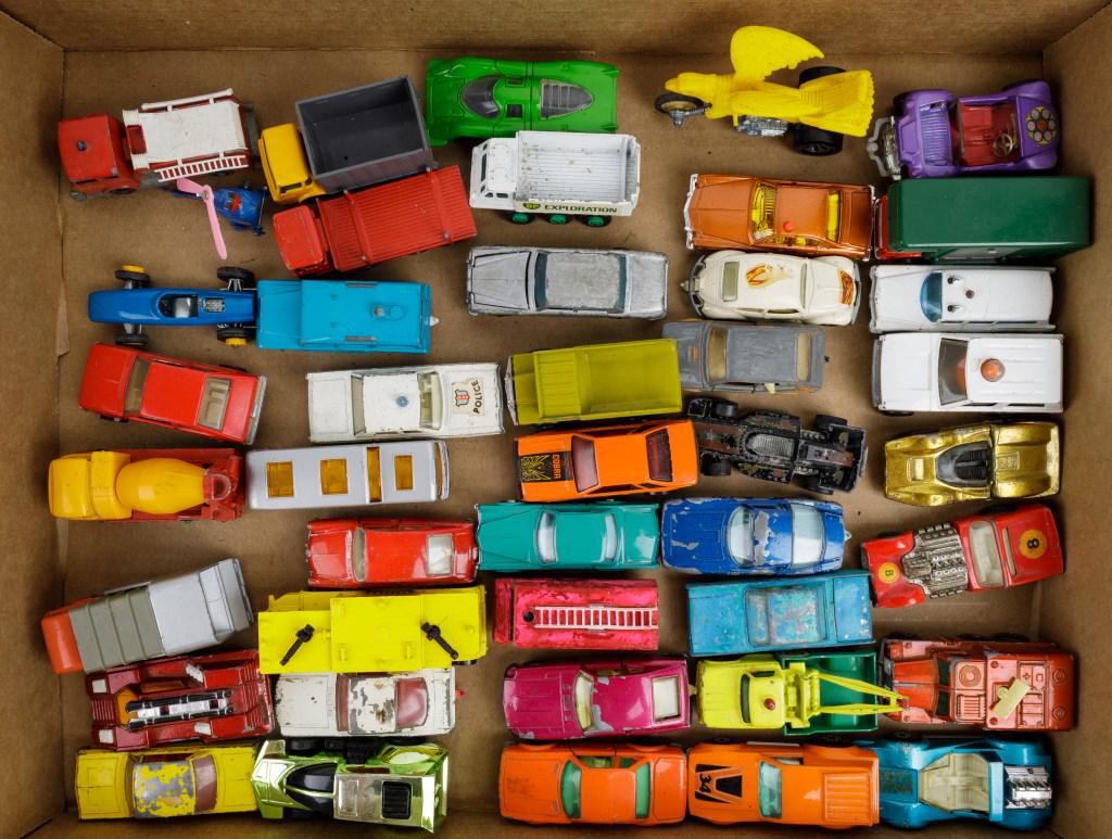 Vintage Hot Wheels, Corgi, Rumblers, & More: 43 Pieces total including Corgi GP Beach Buggy, Corgi Juniors Buick Regal, Lesney 1968 'Matchbox Series' Volkswagen 1500 Saloon No15 and Greyhound coach, Rumblers 'Bold Eagle' motorcycle, and many mor