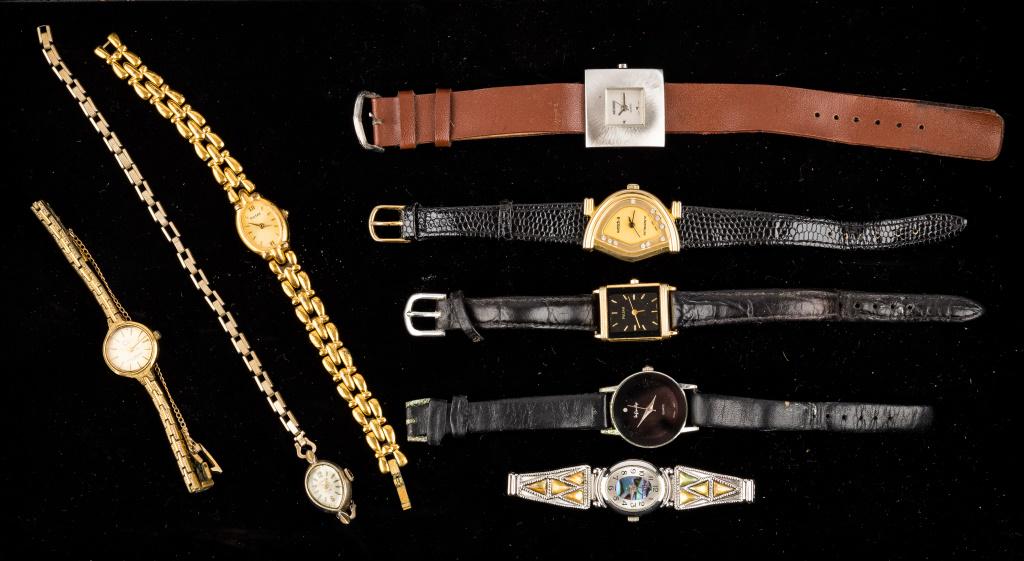 Ladies Wrist Watches (8): L.A. Express, Infinity, Pulsar, Watchit, Nelsonic, Elgin and Louis Bernet.