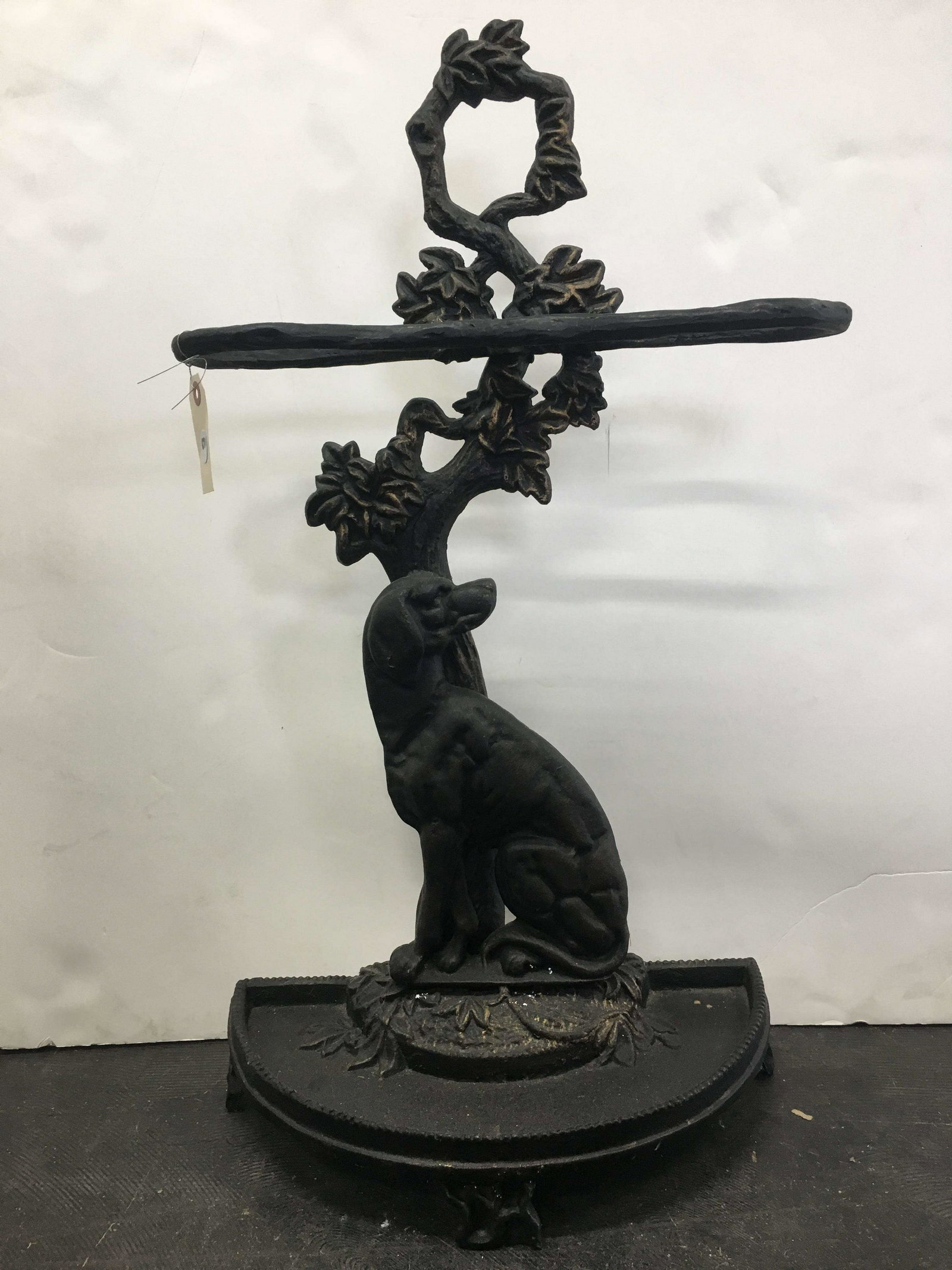 Contemporary Cast Iron Umbrella Stand w/Dogs: Color black, approx 29" H x 16" x 8"