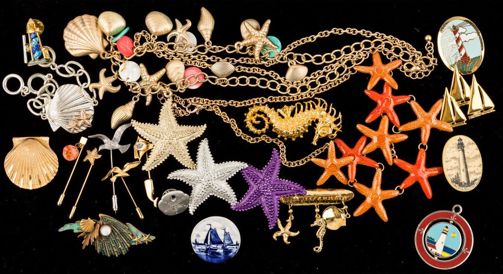 Sea Shore Inspired Jewelry Collection: Seashore inspired jewelry collection of 22 pieces includes necklaces, pins and a bracelet.