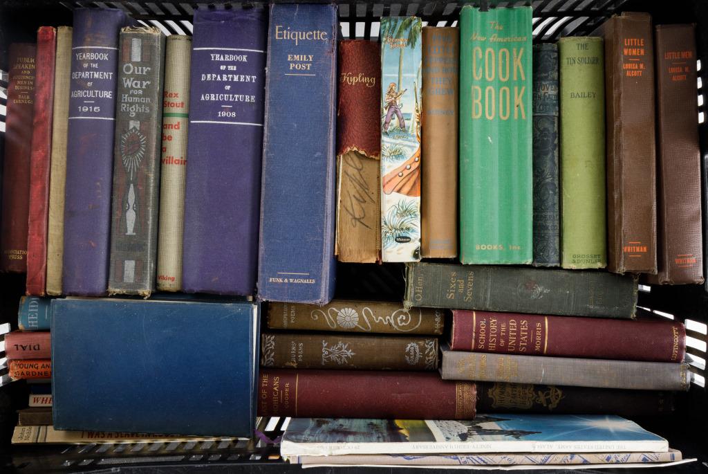 Antique, Vintage & Other Books: Antique Kipling, Longfellow, and other poetry books, 1935 'Little Women' and 1940 'Little Men' (has pages loose), 1911 'Sixes and Sevens' by O. Henry, 1957 'Etiquette' by Emily Post, and many more.