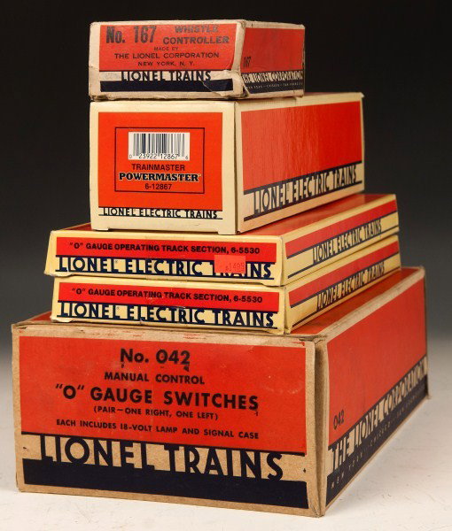 Lionel Accessories Lot: Lionel 042 "O" Gauge Switches with, 5530 "O" Gauge" Track x2, 12867 Trainmaster Powermaster, 167 Whistle Controller