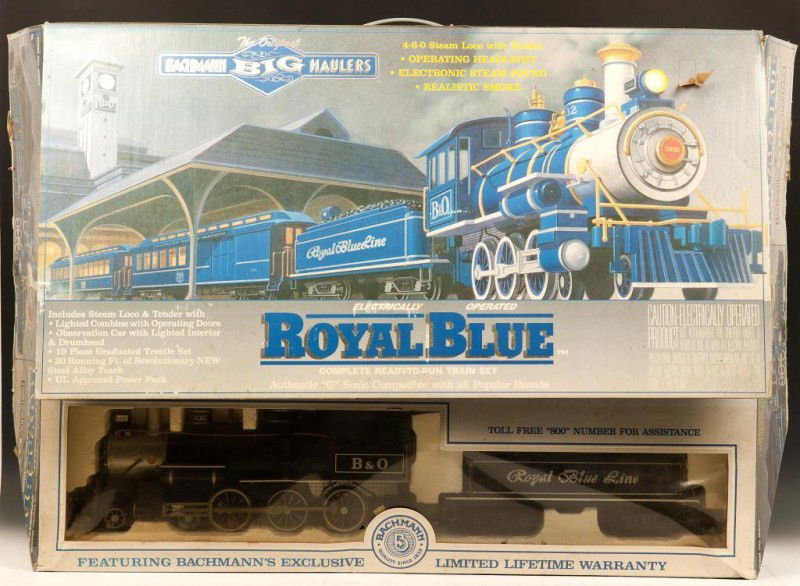 Bachmann Big Haulers Sets: Lot of 3 Bachmann Big Haulers "G" Scale Sets including 2 Clementine Sets with box and 1 Royal Blue Set (as is used condition)