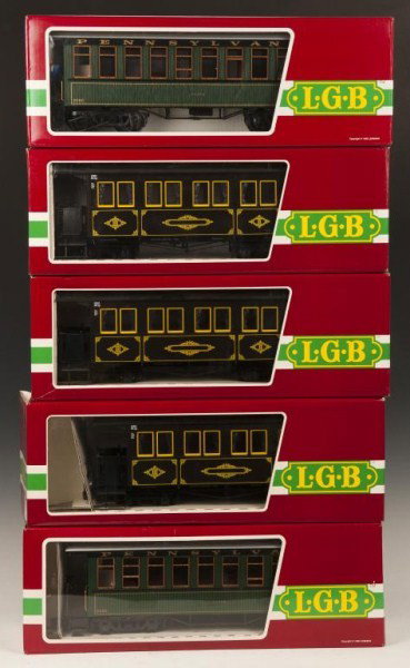 LGB Multi Multiple Car Lot: LGB 3061 Black Illuminated Coach/OB, LGB 3061 Black Illuminated Coach/OB, LGB 3061 Black Illuminated Coach/OB; all w/sleeves
