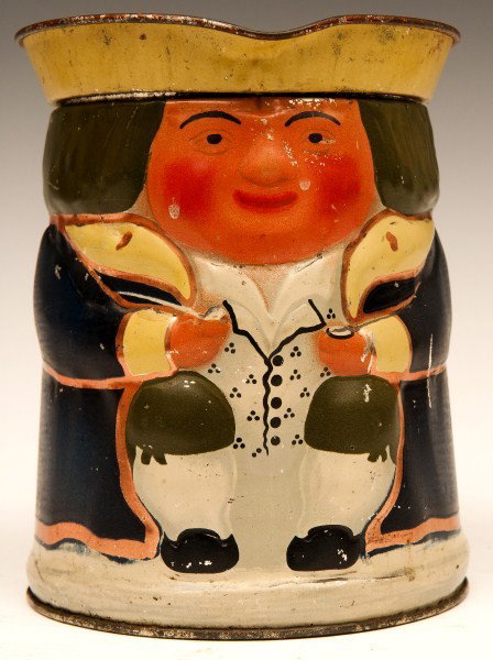 Huntley & Palmers Biscuit Toby Jug Tin: Huntley & Palmers "Toby Jug" biscuit tin ca 1911, 6 1/2" h x 7" x 5" w