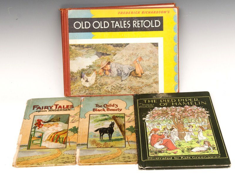 Lot of Vintage Children's Books: Lot of four books including , The Pied Piper of Hamelin, by Robert Browning and Illustrated by Kate Greenway, very good condition, two books from the Mother Goose Booklet Series including, Fairy Tales