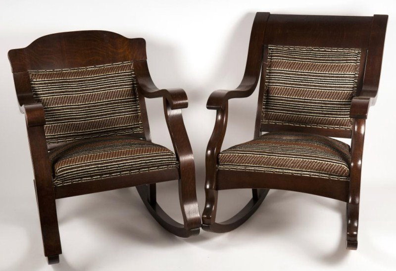Mission rocking chairs c 1900: His & Hers Oak Mission rocking chairs