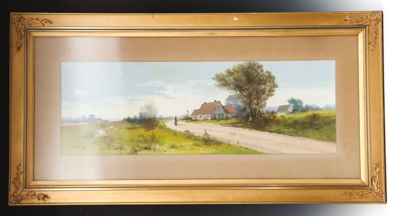 Clarence E. Braley (American 1854-1927) pastel: Clarence E. Braley (American 1854-1927)- cottage landscape pastel signed LL C. Braley ID 11 1/2" x 33 1/2"