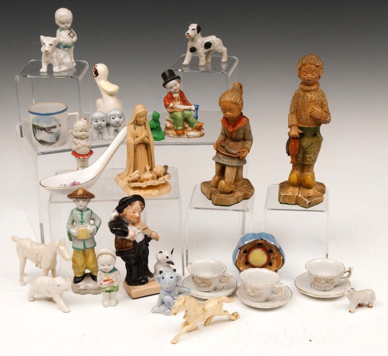 Large Grouping of Japanese Miniatures: Large grouping of Japanese miniatures including, animals, figures, tea cups etc.