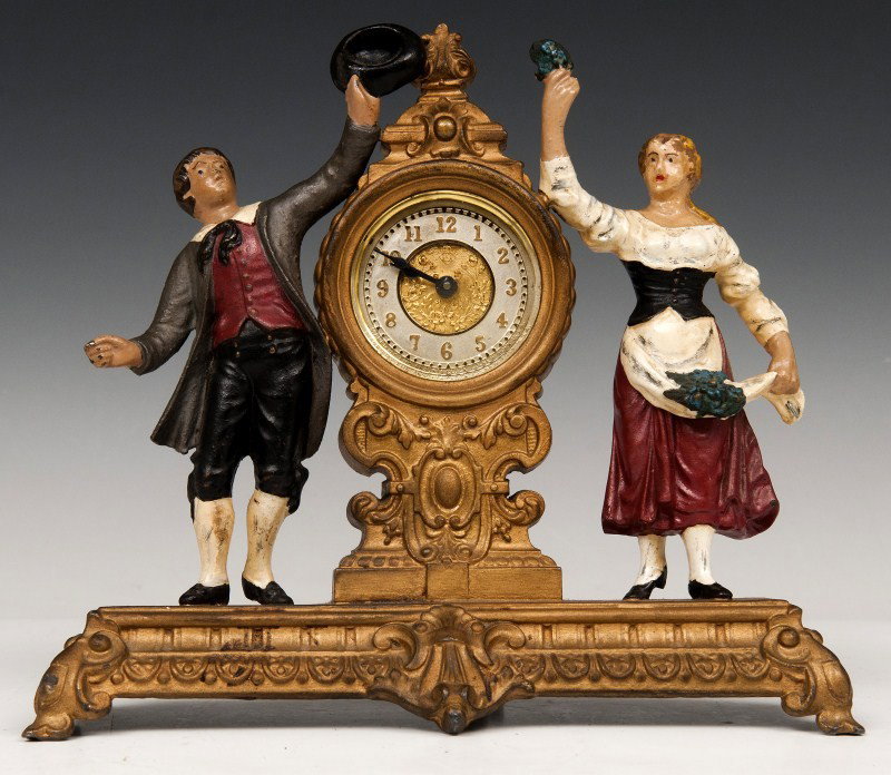 Ansonia Figural Shelf Clock: Ansonia figural shelf clock with man and woman