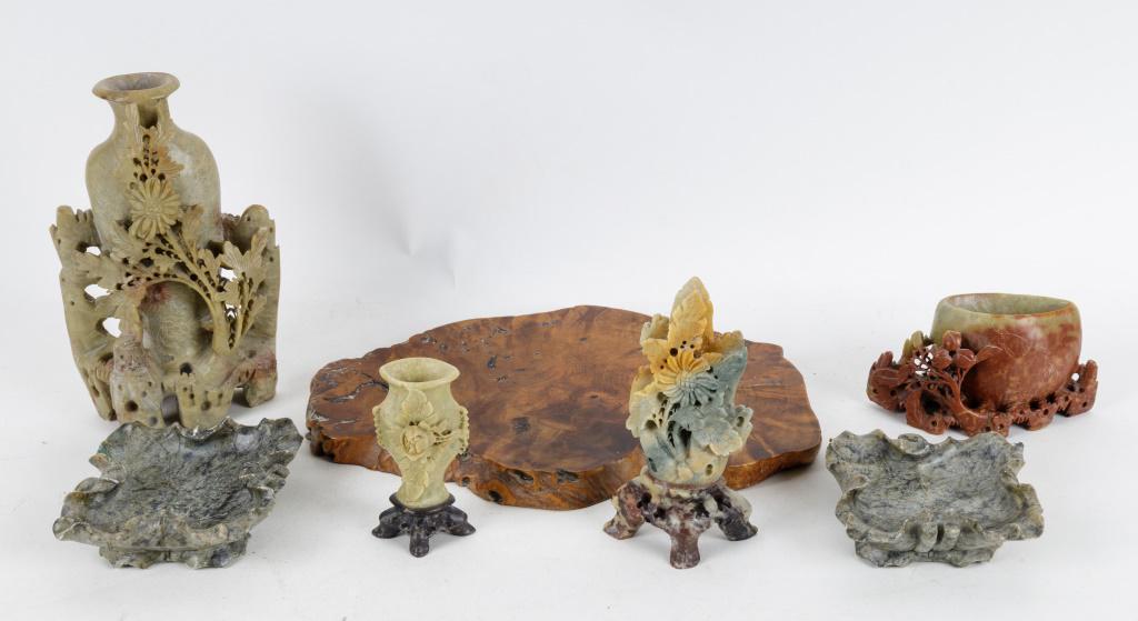 Asian Carved Soapstone Vases, Bowls (1 of 5)