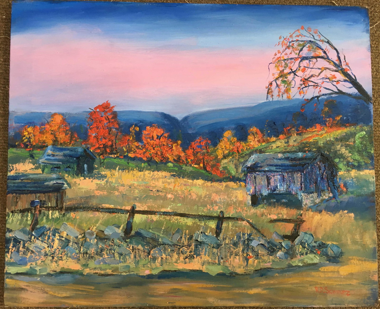 Richard D. Schultz (Am, 1915-2007) Oil Painting: This signed 20th C painting is by Richard D. Schultz (American, listed artist) who studied under Walter Baum of Philadelphia. This painting is titled "Gone Are The Days". Unframed, but signed, approx