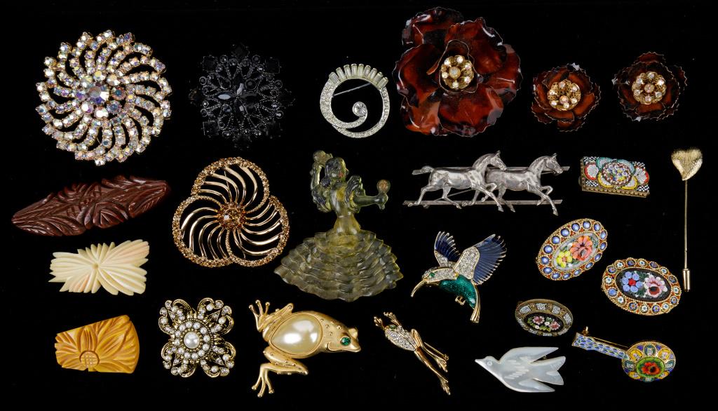 Figural, Micro Mosaic, Bakelite & Other Brooches (1 of 2)