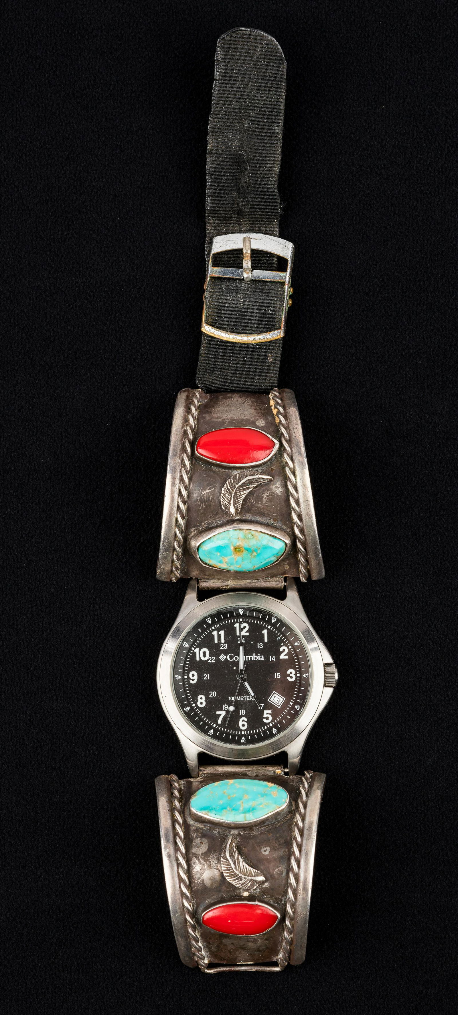 Signed Vintage Sterling Turquoise Watch Band (1 of 4)