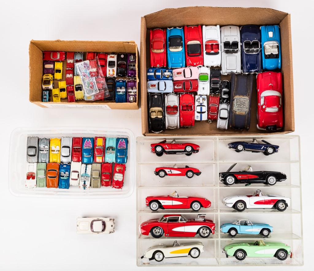 Matchbox, Hot Wheels, Johnny Lightning & More: Large variety of vintage and contemporary die cast, plastic and ceramic cars including Matchbox, Hot Wheels, Johnny Lightning, Road Champs, Welly, Franklin Mint, signed Scott Schleh ceramic Corvette,