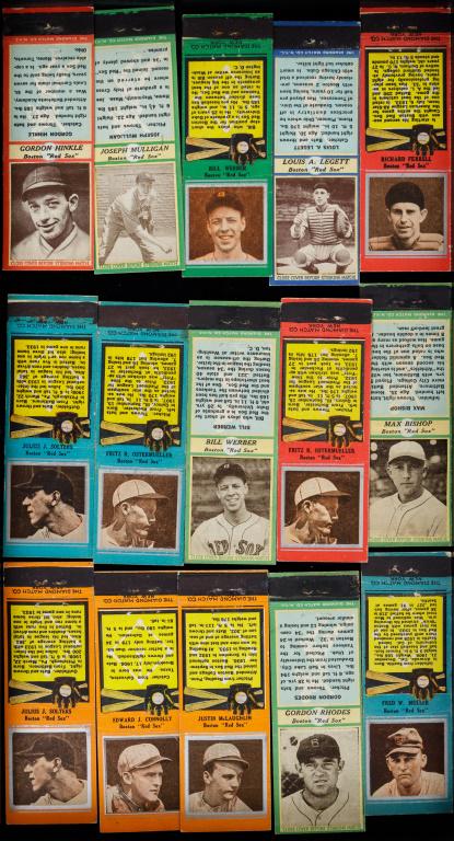 1930's Diamond Match Book Baseball Covers: 1930's The Diamond Match Co. Boston Red Sox player matchbook covers. (15)