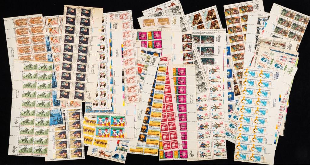 Uncancelled Stamps (~$100 Face Value): Various sheets of stamps 8, 10, 11, 13 cents and some unmarked cents.