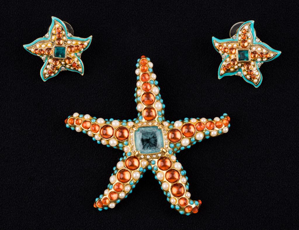 "KJL" Designer Brooch and Earrings (1 of 4)