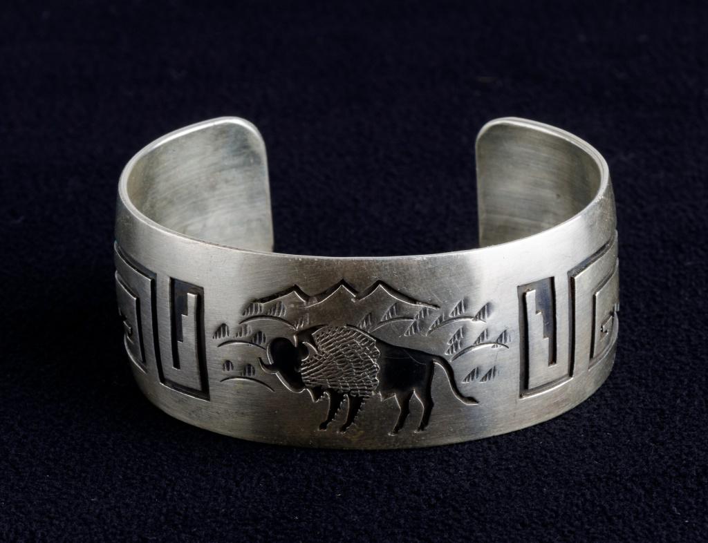 Native Am Signed Sterling Cuff Bracelet (1 of 3)