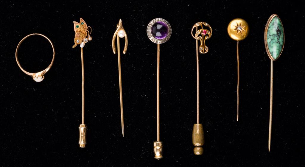 Unmarked Gold Stick Pins and Opal Ring (1 of 7)