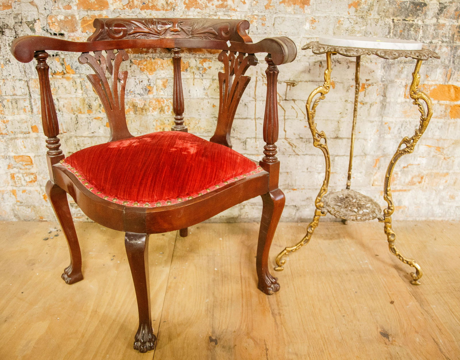Brass Marble Top Table & Griffin Corner Chair (1 of 4)