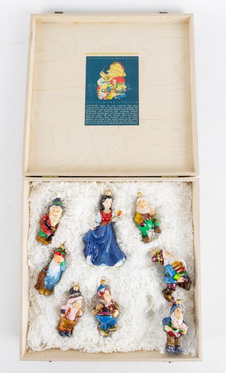 Mostowski Handblown Snow White Christmas Ornament: Handblown in Poland by Mostowski, complete set, Snow White 6"T is the largest, all seven dwarves. in the original 13"x13" printed wooden wood box. Fully packed with original padding, excellent conditi