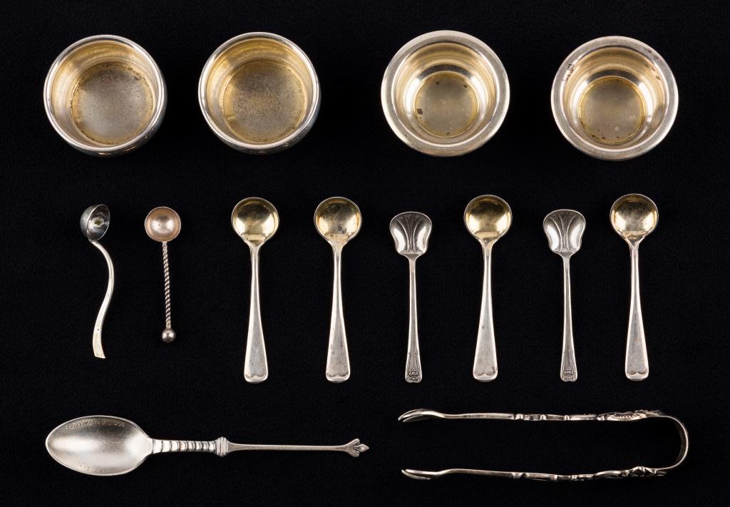 Antique Sterling Salt Cellars, Spoons, and Tongs (1 of 11)