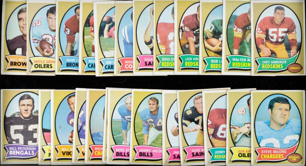 Football Cards 1969-1970: 25 Cards in great condition including Tom Neville, Dave Costa, Walter Rock, Steve DeLong, Bob Long, and more