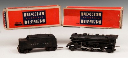 Lionel Locomotive 224: Lionel locomotive #224 and one whistle tender 2224W, "O" gauge, both in original boxes