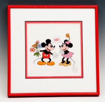Disney Mickey Mouse Sericel: I Love You 1994 framed sericel with certificate of authenticity, OD 10" x 10"