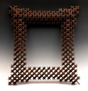Tramp Art Frame: Large Tramp Art frame including 6 tiers, 24"h x 21"w with some minor loss