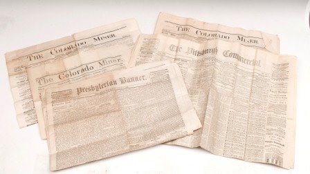Newspapers: Lot of newspapers, Colorado Miner 1869, Pittsburg Commercial 1870 and Presbyterian Banner 1820