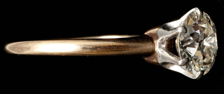 Solitaire Diamond Ring 14K YG: Solitaire diamond ring. 14K yg six prong setting containing an old European cut diamond, approx. 1.88ct, SI1 clarity, J-K color, 2.1dwt