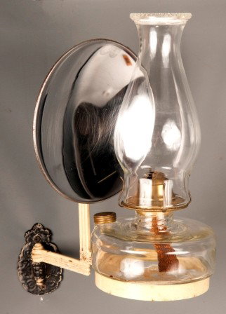 Art Deco Bracket Lamp and Reflector ca1920: Art Deco bracket lamp and polished metal reflector, 14"h (form of the bracket is from the lamp era)