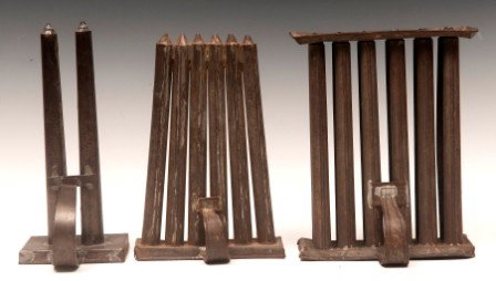 19th C Candle Mold Lot: Grouping of three 19th C candle molds with 12, 6, and 2 places