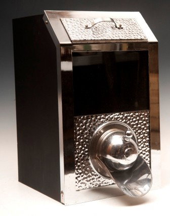 General Store Dispenser: General Store coffee bean dispenser 10 1/2x17-1/2", silver and black metal construction