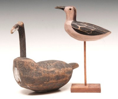 Root Head Coot: Root head coot, attributed to Norman Scott; along with a craved shore bird, 8"h